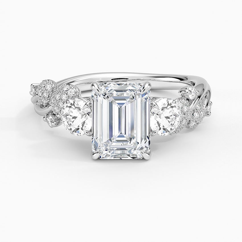 Canopy Three Stone Diamond Ring Platinum Emerald Engagement Ring