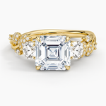 Canopy Three Stone Diamond Ring Yellow Gold 18k Asscher Engagement Ring