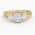Canopy Three Stone Diamond Ring Yellow Gold 18k Cushion Engagement Ring