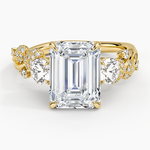 Canopy Three Stone Diamond Ring Yellow Gold 18k Emerald Engagement Ring