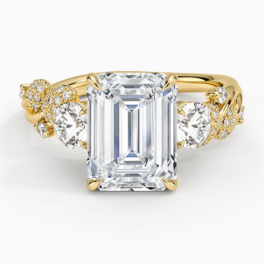 Canopy Three Stone Diamond Ring Yellow Gold 18k Emerald Engagement Ring