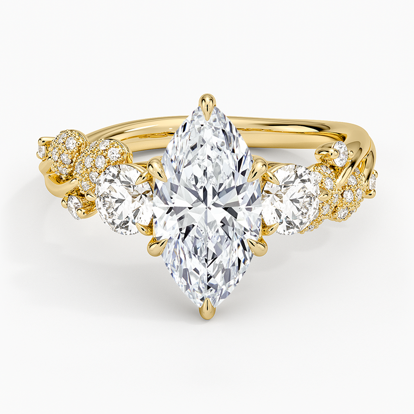 Canopy Three Stone Diamond Ring Yellow Gold 18k Marquise Engagement Ring