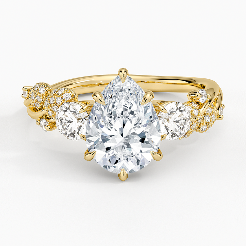 Canopy Three Stone Diamond Ring Yellow Gold 18k Pear Engagement Ring