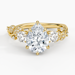 Canopy Three Stone Diamond Ring Yellow Gold 18k Pear Engagement Ring