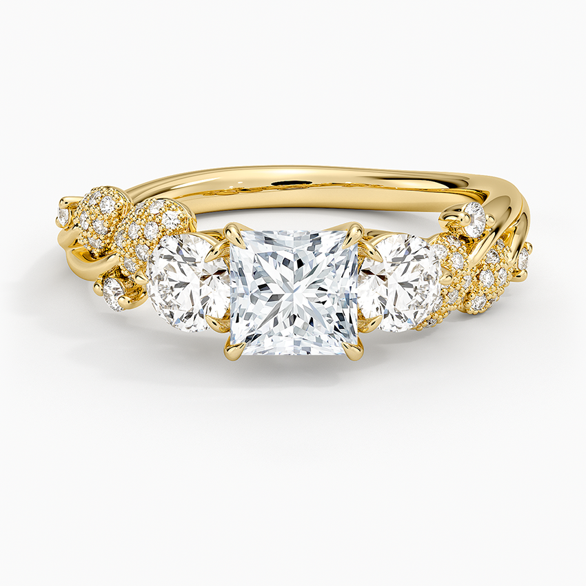 Canopy Three Stone Diamond Ring Yellow Gold 18k Princess Engagement Ring