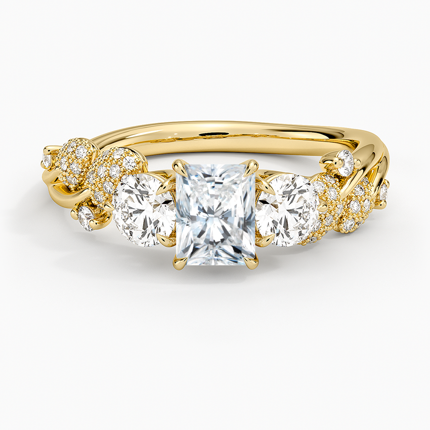 Canopy Three Stone Diamond Ring Yellow Gold 18k Radiant Engagement Ring