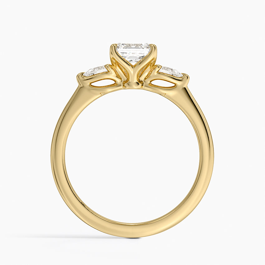 Petite Fleur Three Stone Diamond Ring Yellow Gold 18k Asscher Engagement Ring
