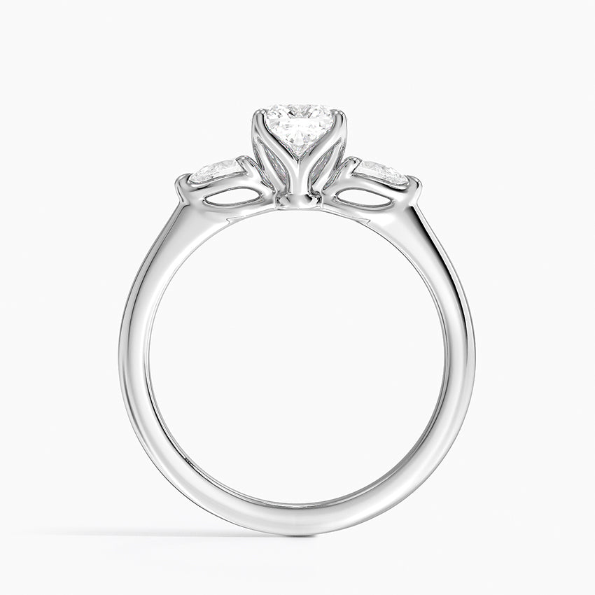 Petite Fleur Three Stone Diamond Ring Platinum Cushion Engagement Ring