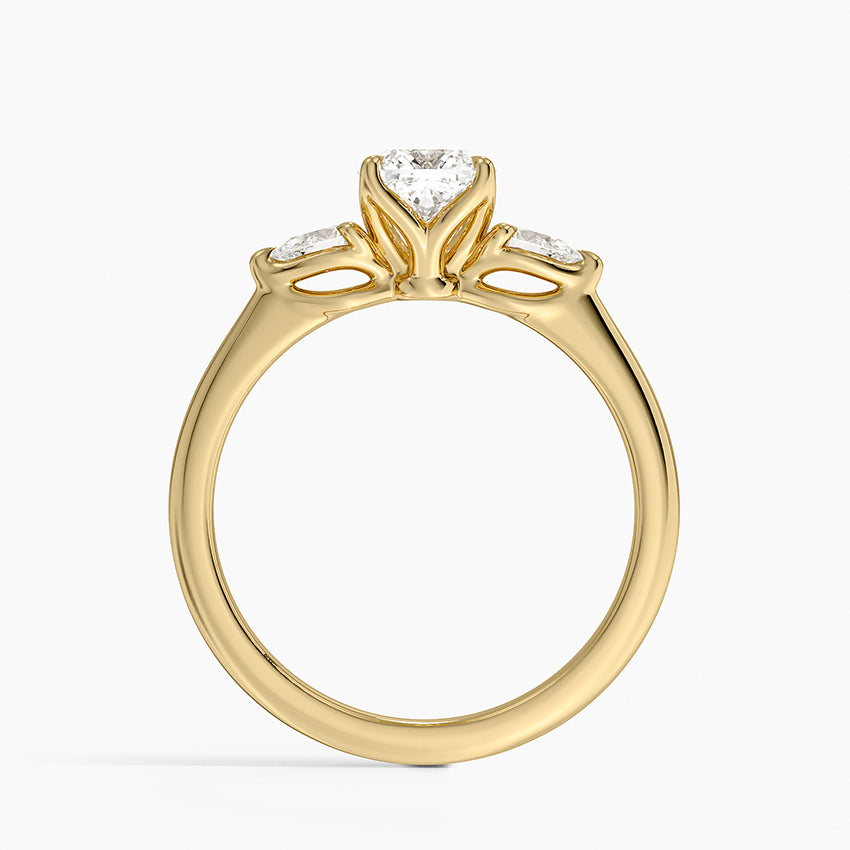 Petite Fleur Three Stone Diamond Ring Yellow Gold 18k Cushion Engagement Ring