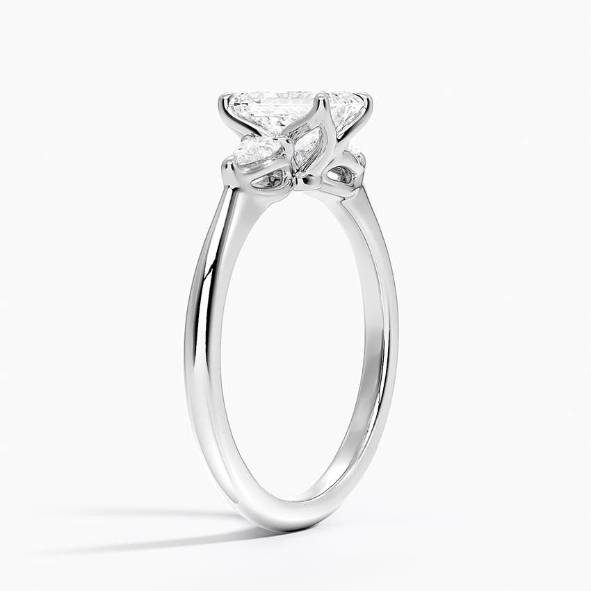 Petite Fleur Three Stone Diamond Ring Platinum Emerald Engagement Ring