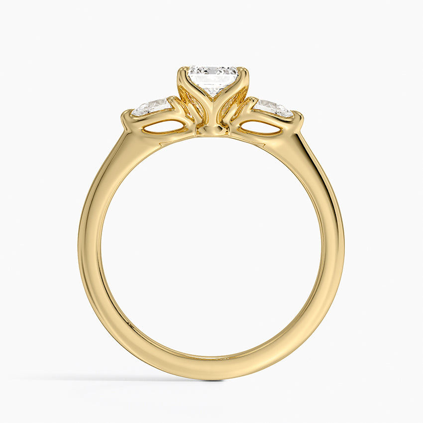 Petite Fleur Three Stone Diamond Ring Yellow Gold 18k Emerald Engagement Ring