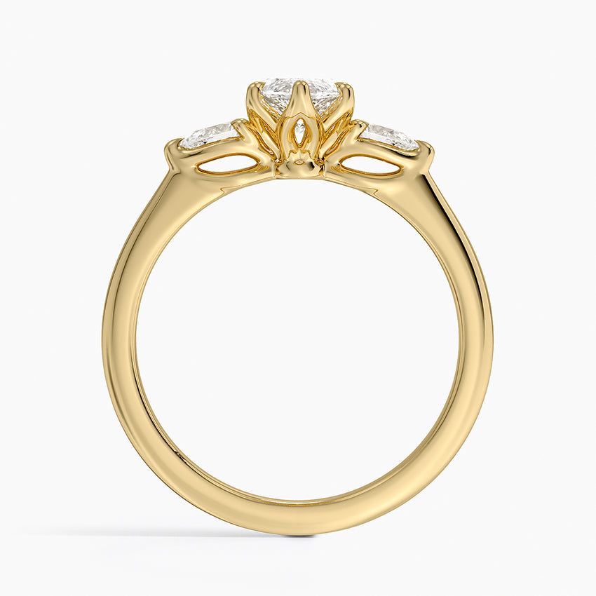 Petite Fleur Three Stone Diamond Ring Yellow Gold 18k Marquise Engagement Ring