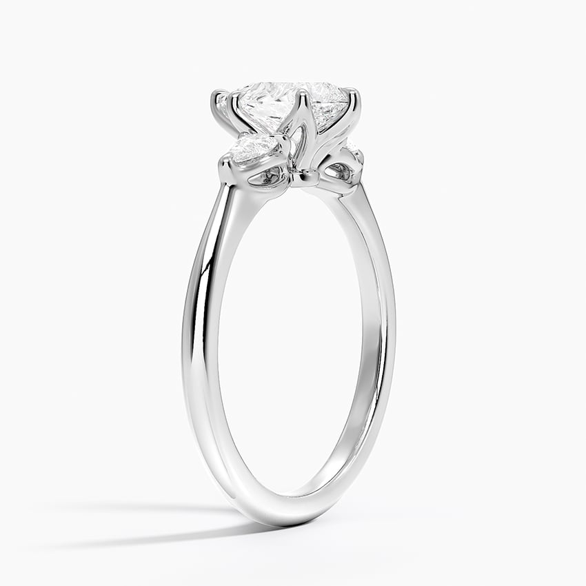 Petite Fleur Three Stone Diamond Ring Platinum Pear Engagement Ring