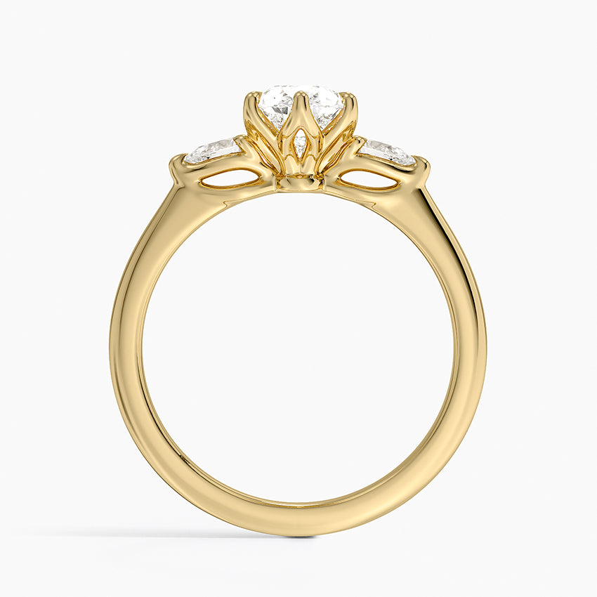 Petite Fleur Three Stone Diamond Ring Yellow Gold 18k Pear Engagement Ring