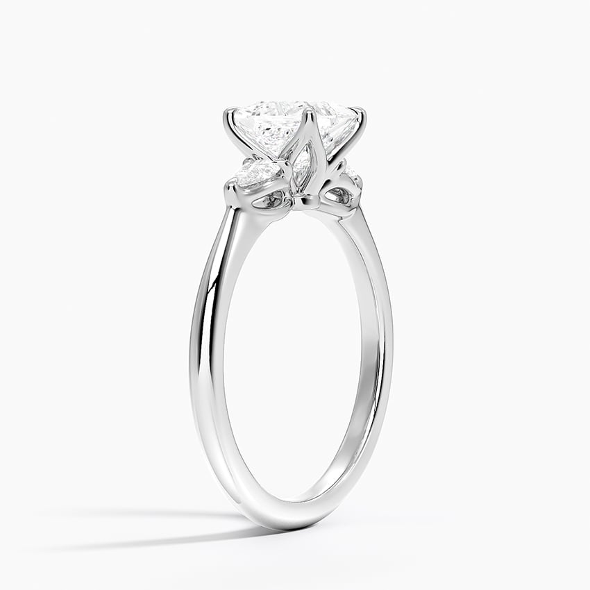Petite Fleur Three Stone Diamond Ring Platinum Princess Engagement Ring
