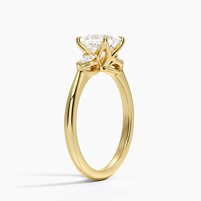 Petite Fleur Three Stone Diamond Ring Yellow Gold 18k Princess Engagement Ring