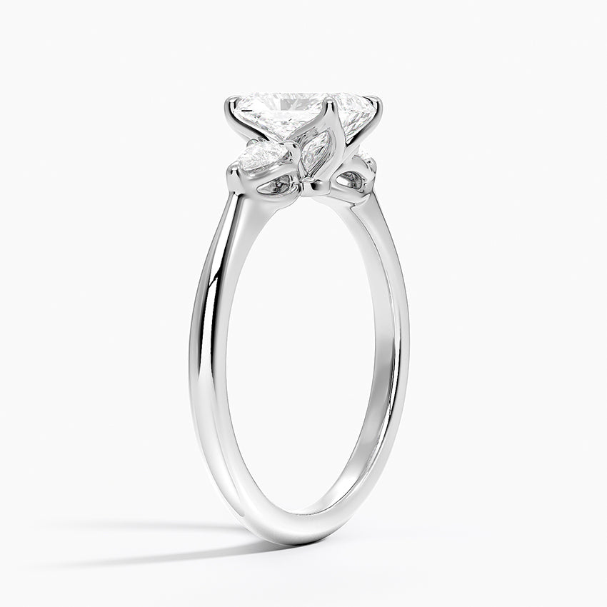 Petite Fleur Three Stone Diamond Ring Platinum Radiant Engagement Ring