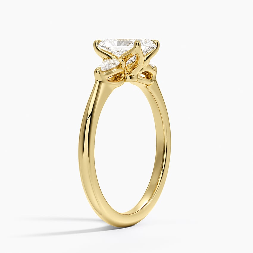 Petite Fleur Three Stone Diamond Ring Yellow Gold 18k Radiant Engagement Ring