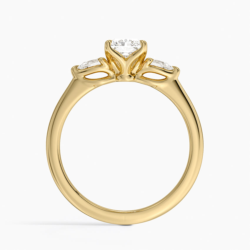 Petite Fleur Three Stone Diamond Ring Yellow Gold 18k Radiant Engagement Ring