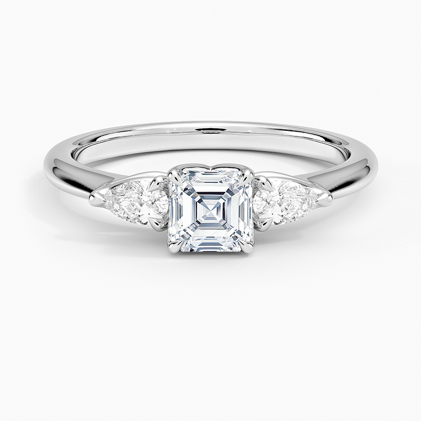Petite Fleur Three Stone Diamond Ring Platinum Asscher Engagement Ring