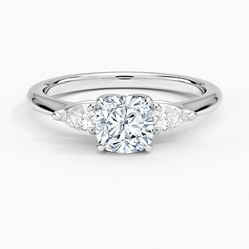 Petite Fleur Three Stone Diamond Ring Platinum Cushion Engagement Ring