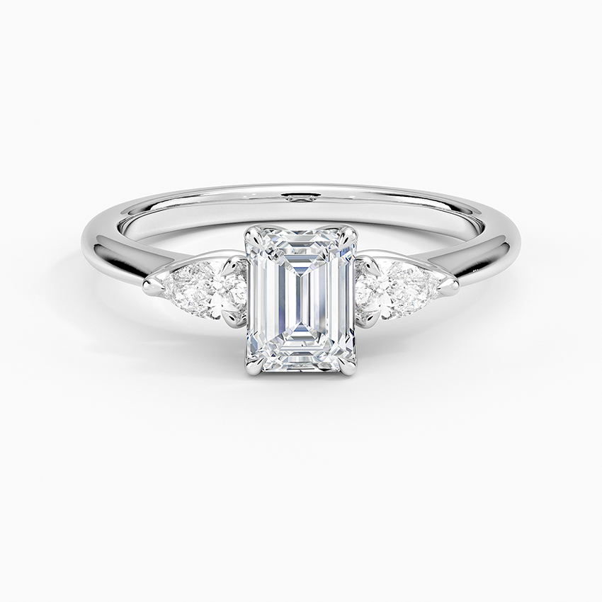 Petite Fleur Three Stone Diamond Ring Platinum Emerald Engagement Ring