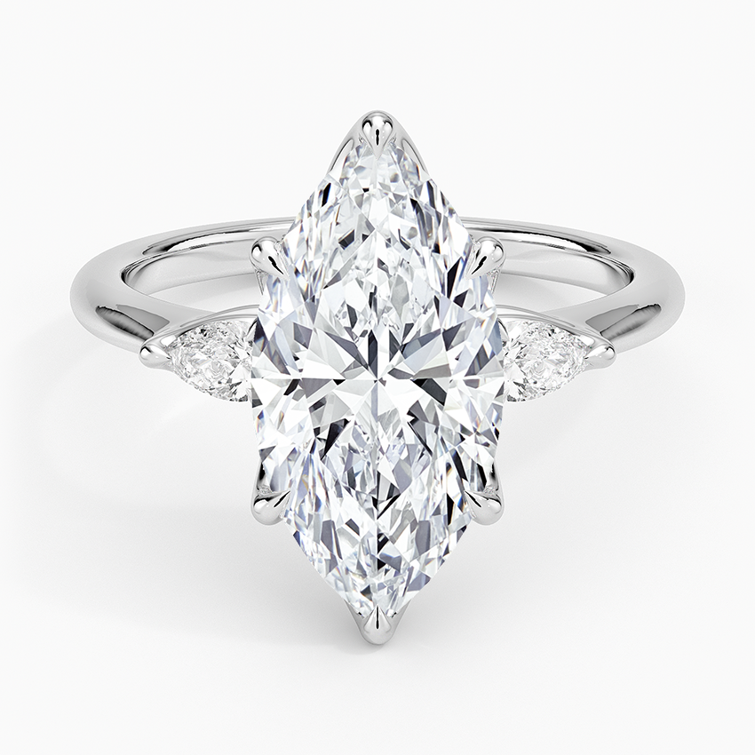 Petite Fleur Three Stone Diamond Ring Platinum Marquise Engagement Ring
