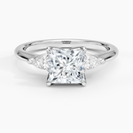 Petite Fleur Three Stone Diamond Ring Platinum Princess Engagement Ring