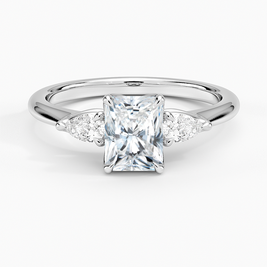 Petite Fleur Three Stone Diamond Ring Platinum Radiant Engagement Ring