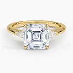 Petite Fleur Three Stone Diamond Ring Yellow Gold 18k Asscher Engagement Ring