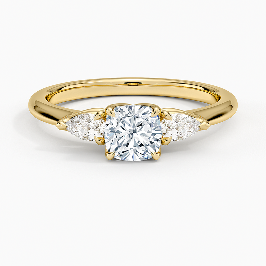 Petite Fleur Three Stone Diamond Ring Yellow Gold 18k Cushion Engagement Ring