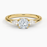 Petite Fleur Three Stone Diamond Ring Yellow Gold 18k Cushion Engagement Ring