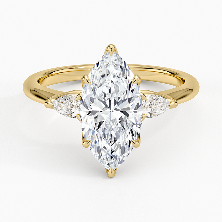 Petite Fleur Three Stone Diamond Ring Yellow Gold 18k Marquise Engagement Ring