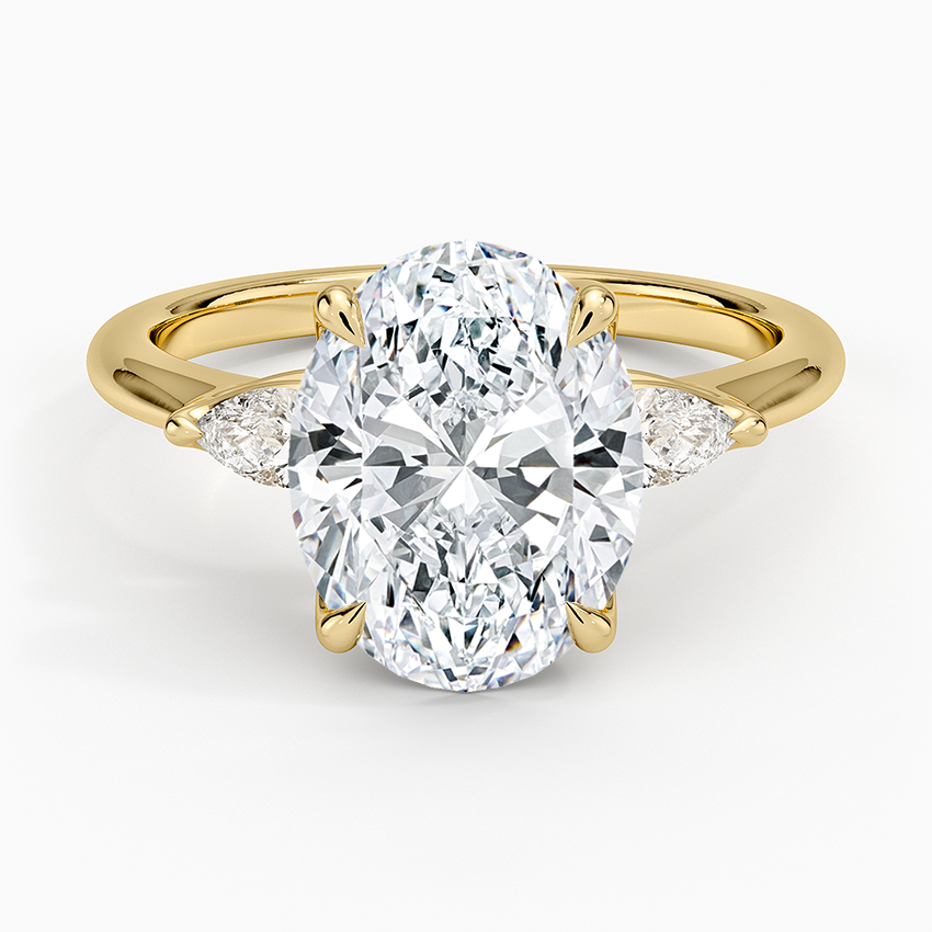 Petite Fleur Three Stone Diamond Ring Yellow Gold 18k Oval Engagement Ring