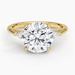 Petite Fleur Three Stone Diamond Ring Yellow Gold 18k Round Engagement Ring