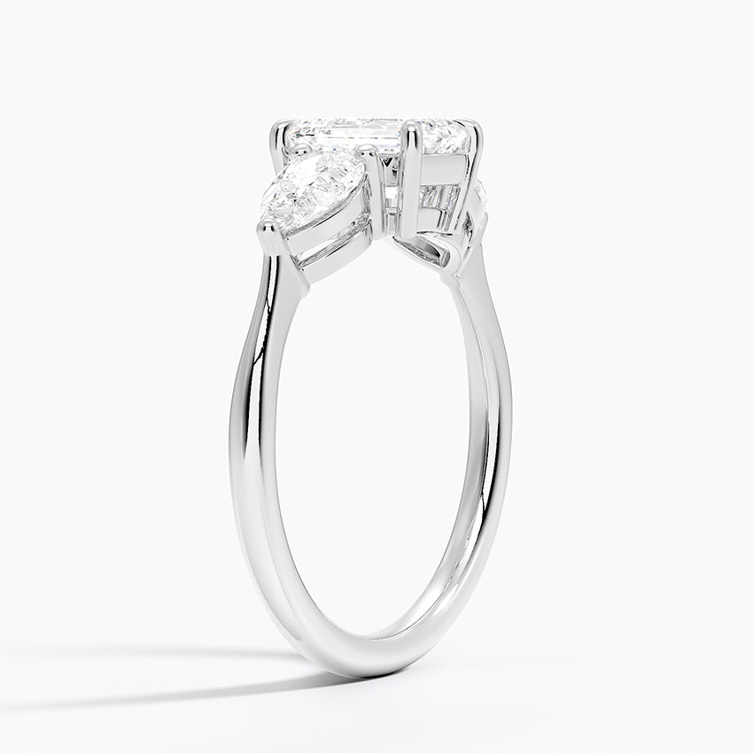 Luxe Opera Three Stone Diamond Ring Platinum Emerald Engagement Ring