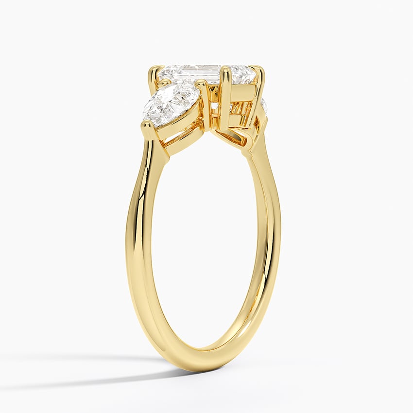 Luxe Opera Three Stone Diamond Ring Yellow Gold 18k Emerald Engagement Ring
