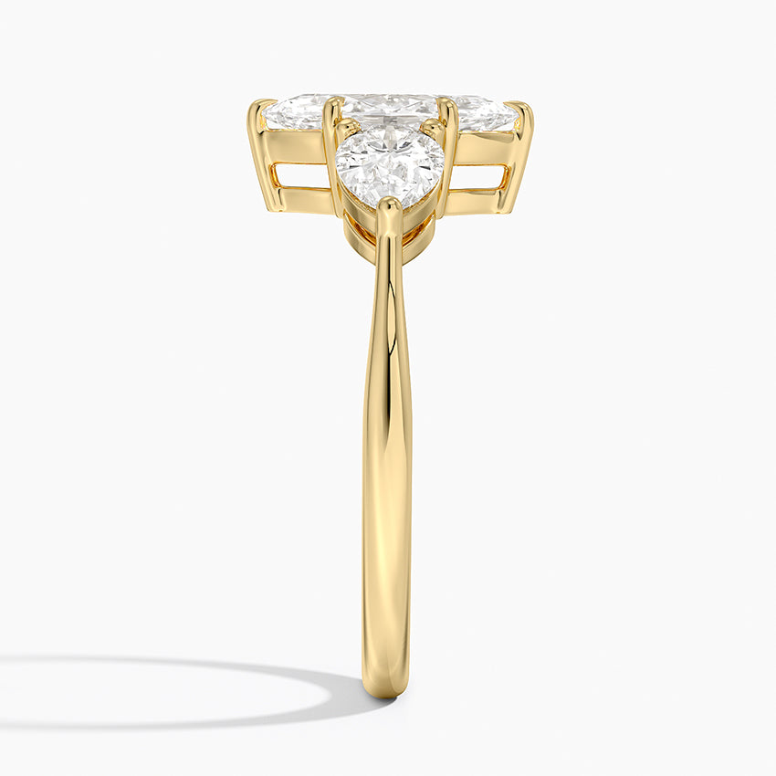 Luxe Opera Three Stone Diamond Ring Yellow Gold 18k Marquise Engagement Ring