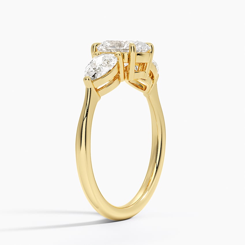 Luxe Opera Three Stone Diamond Ring Yellow Gold 18k Oval Engagement Ring