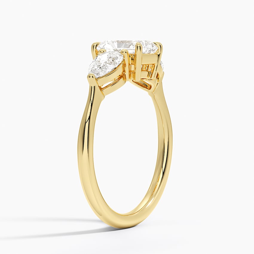 Luxe Opera Three Stone Diamond Ring Yellow Gold 18k Radiant Engagement Ring