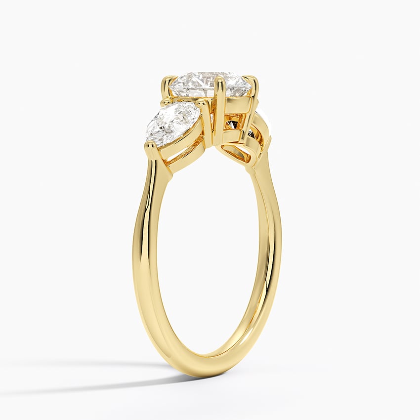 Luxe Opera Three Stone Diamond Ring Yellow Gold 18k Round Engagement Ring