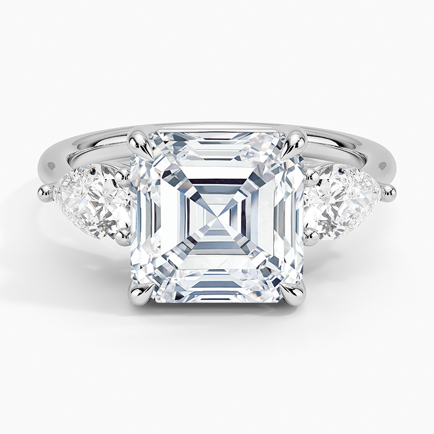 Luxe Opera Three Stone Diamond Ring Platinum Asscher Engagement Ring
