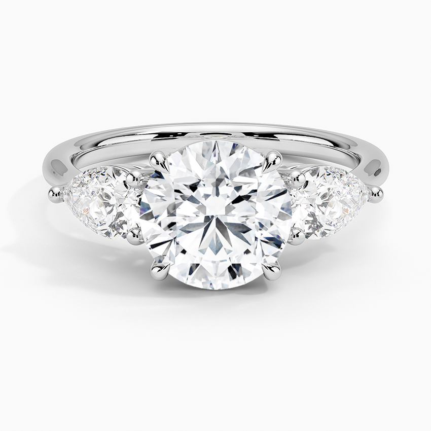 Luxe Opera Three Stone Diamond Ring Platinum Round Engagement Ring