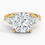 Luxe Opera Three Stone Diamond Ring Yellow Gold 18k Cushion Engagement Ring