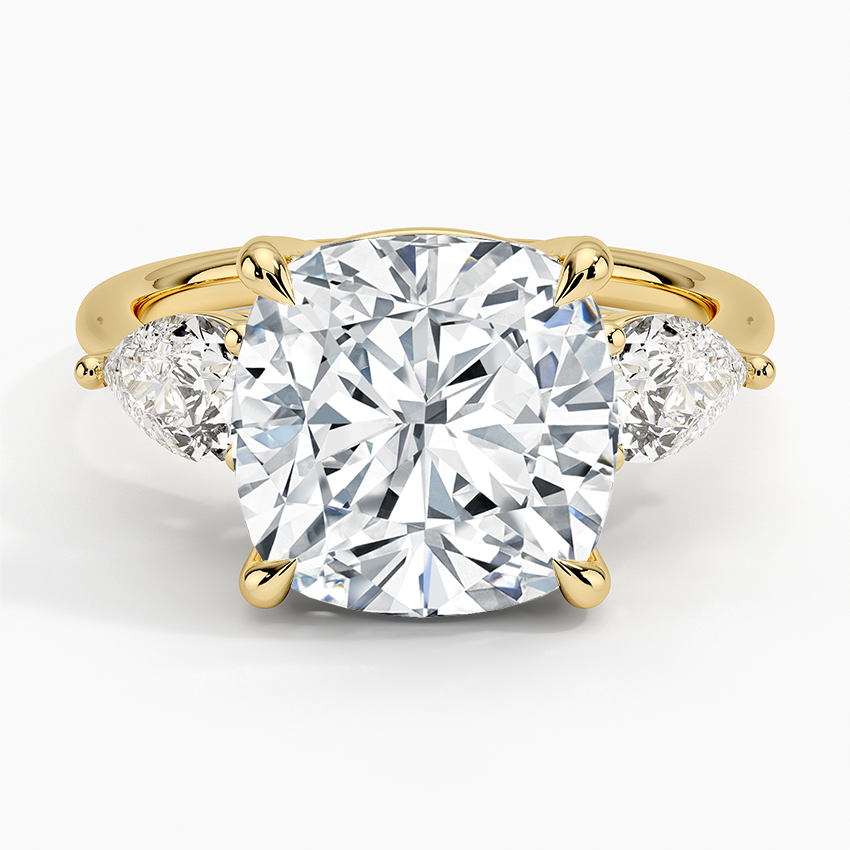 Luxe Opera Three Stone Diamond Ring Yellow Gold 18k Cushion Engagement Ring