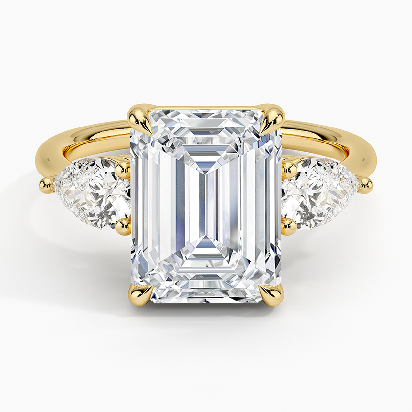 Luxe Opera Three Stone Diamond Ring Yellow Gold 18k Emerald Engagement Ring