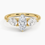 Luxe Opera Three Stone Diamond Ring Yellow Gold 18k Marquise Engagement Ring