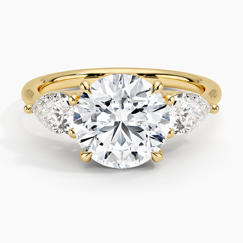 Luxe Opera Three Stone Diamond Ring Yellow Gold 18k Round Engagement Ring