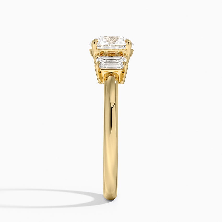 Rhiannon Emerald Cut Three Stone Diamond Ring (1/2 ct. tw.) Yellow Gold 18k Round Engagement Ring