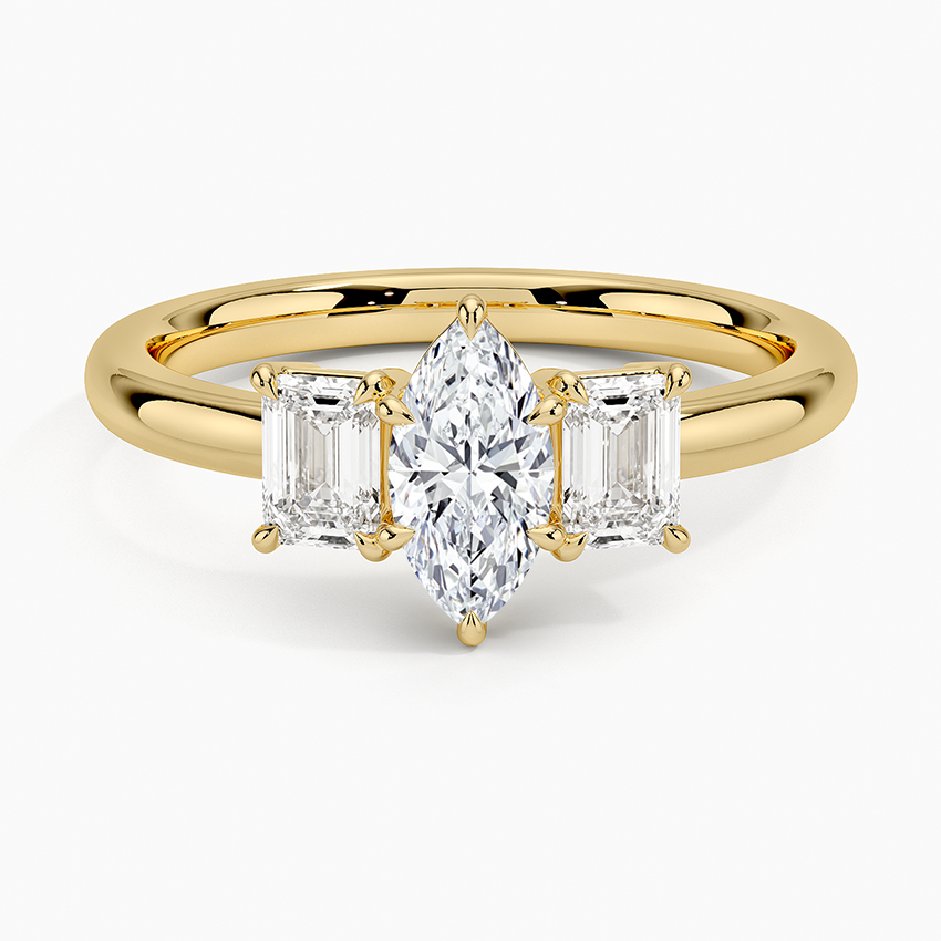 Rhiannon Emerald Cut Three Stone Diamond Ring (1/2 ct. tw.) Yellow Gold 18k Marquise Engagement Ring